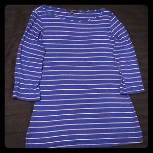 Blue And White Striped Half Sleeve Blouse